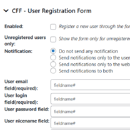 User registration form