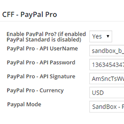 PayPal Pro settings