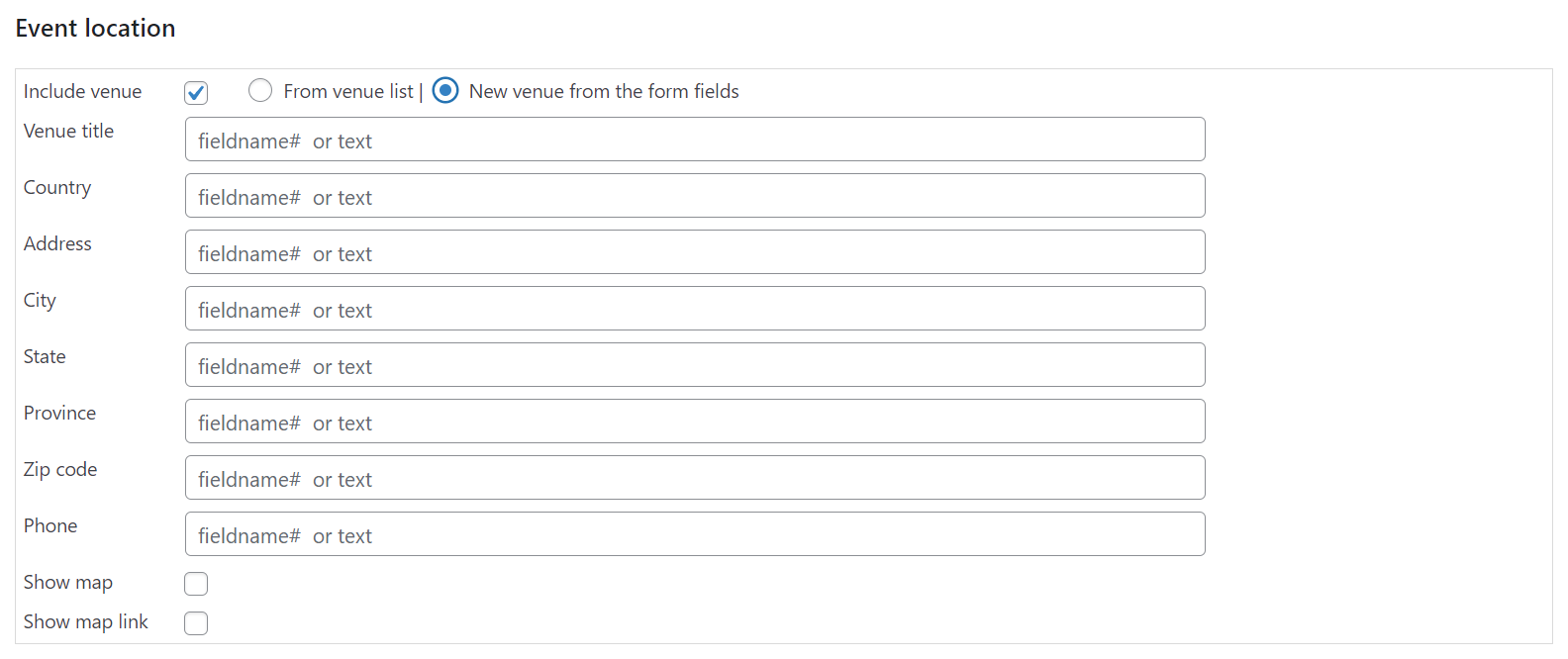 The Events Calendar, venues
