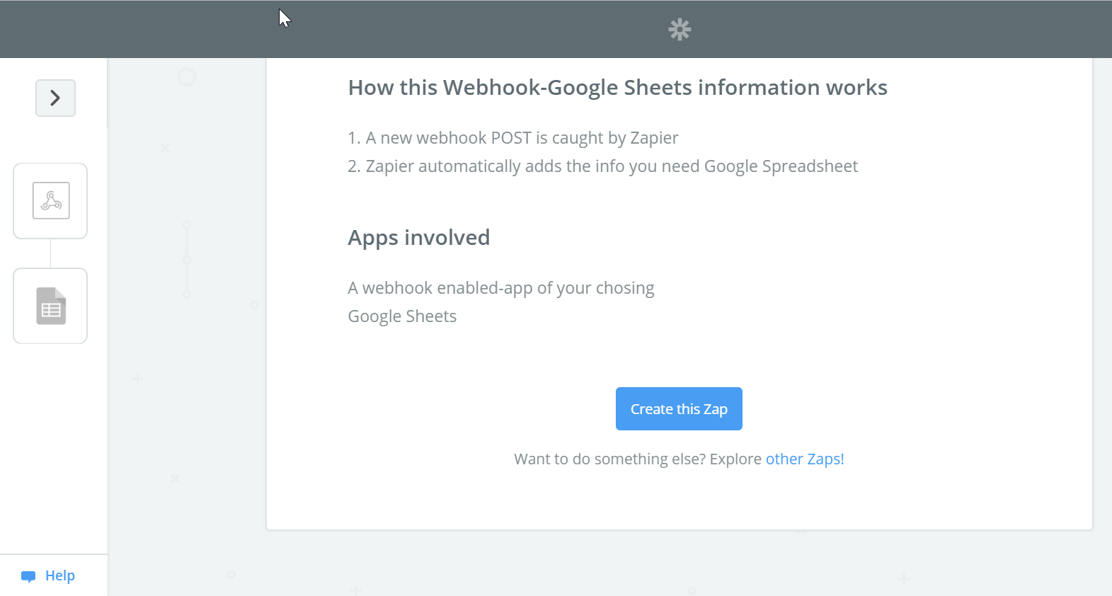 Zapier WebHook - Google Sheets template