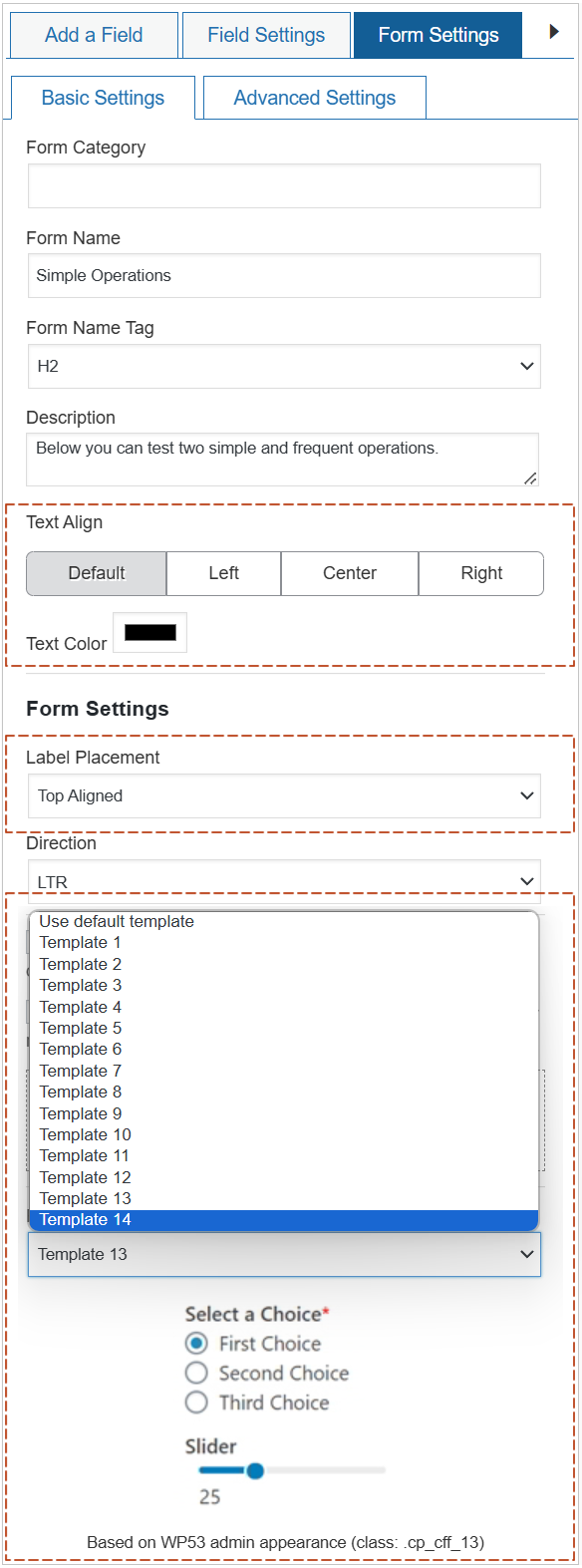 Forms Settings