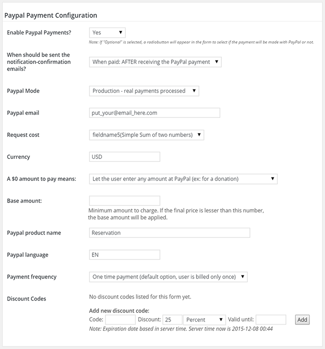 PayPal Payment Configuration