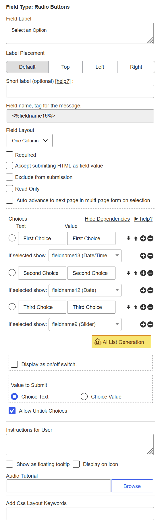 Radio Buttons control