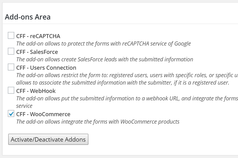 Activate the WooCommerce Add On